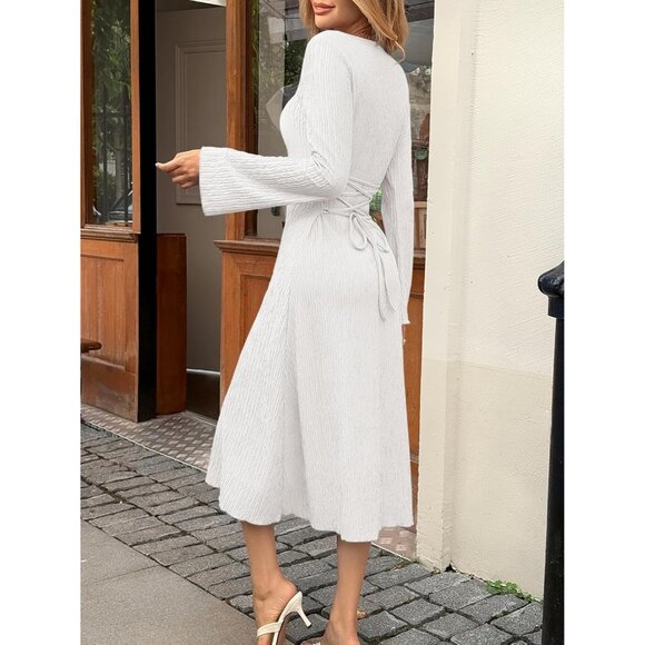 Womens Sweater Dress Maxi Knit Long Sleeve Tie Waist Fall Wedding Casual - Picture 3 of 7